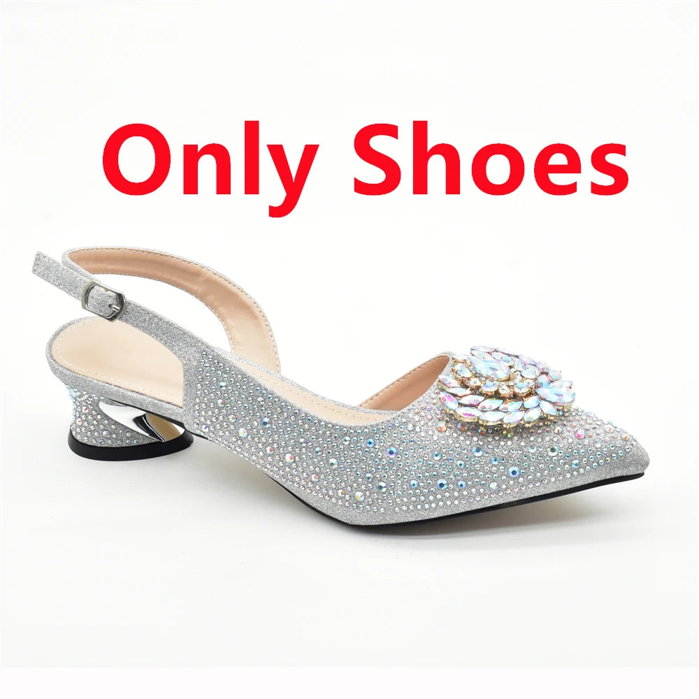 New Italian Shoe and Bag 2025 High Quality Luxury Full Diamond Italian Shoes and Bags Matching Set Decorated with Rhinestone