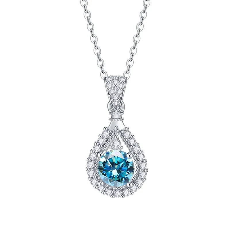 JoyceJelly 1CT Colorful Moissanite Necklace Sterling Silver 925 Jewelry Female Water Drop Shaped Pendant Top Quality Dating Gift