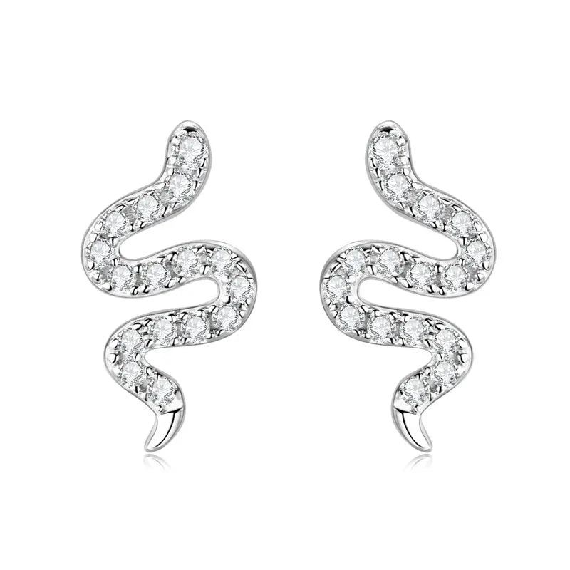 Lnngy Certified 925 Sterling Silver Snake Shape Stud Earrings 1.1MM*1.0MM*0.9MM Moissanite Earring for Women Daily Jewelry Gift