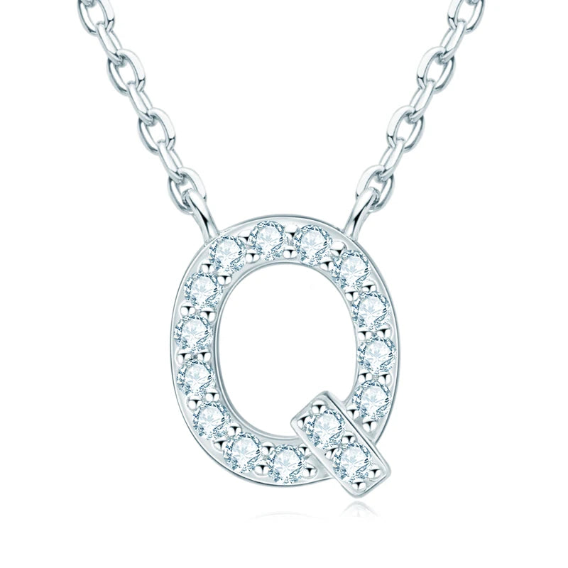 Lnngy Colar Prata 925 Sterling Silver A-Z Alphabet Pendant Necklaces Initial Letter 1.4MM Moissanite Necklace for Birthday Gift