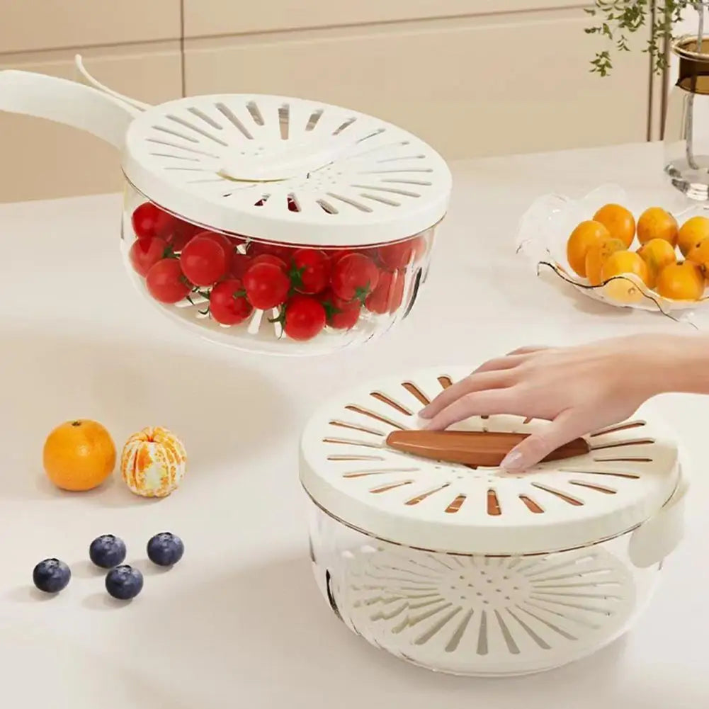 Food Grade Double-Layer Draining Bowl, Fruit Strainer, Colander Bowl with Lid Handle, Bpa Free for Efficient
