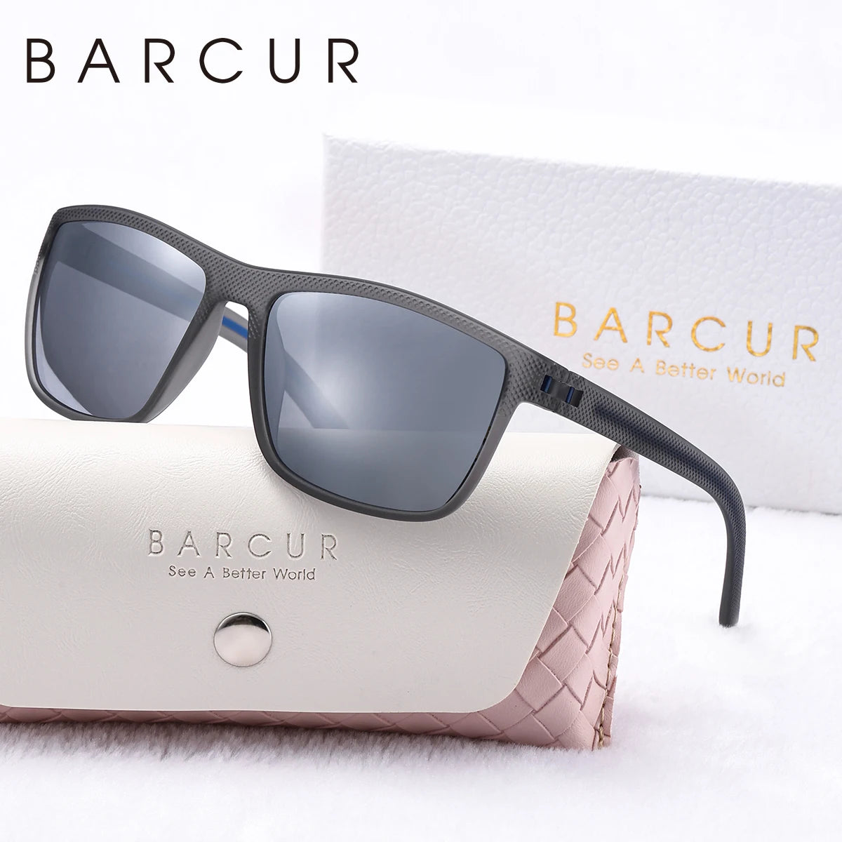 BARCUR Simple Comfort PC Rectangular Frame Polarized Sunglasses Classic Leg Solid Color One Bar Design Outdoor Sports Sunglasses