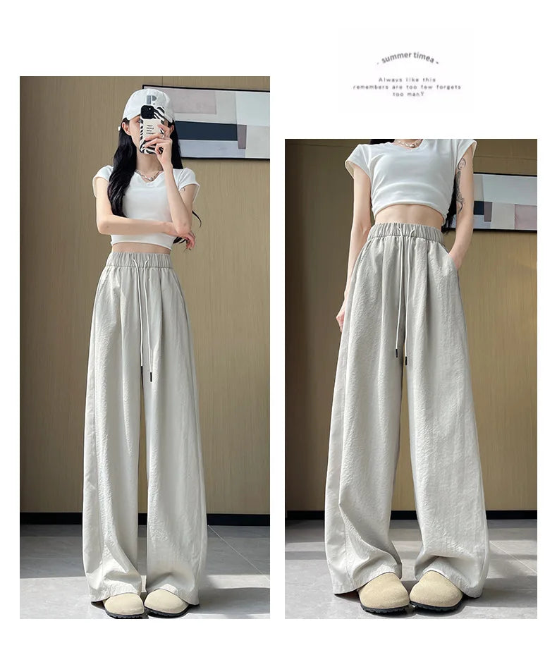 Qui Dry High Waist Wide Leg Knife  Sports Pants Women's Thin New 2025 Casual Ice Silk Pants Spring Summer