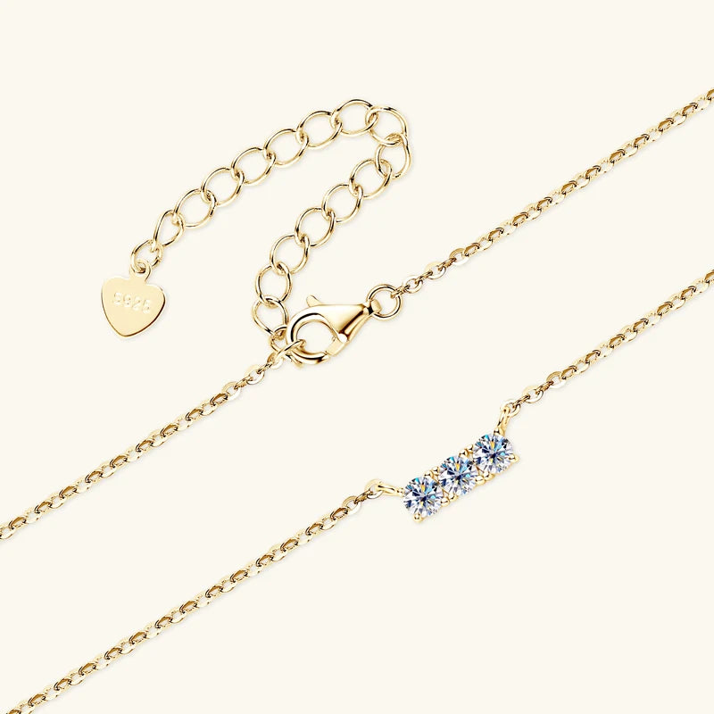IOGOU Simple 3 Stone Moissanite Pendant Necklace Earrings Jewelry Set for Women Real 925 Silver Valentine's Day Christmas Gifts