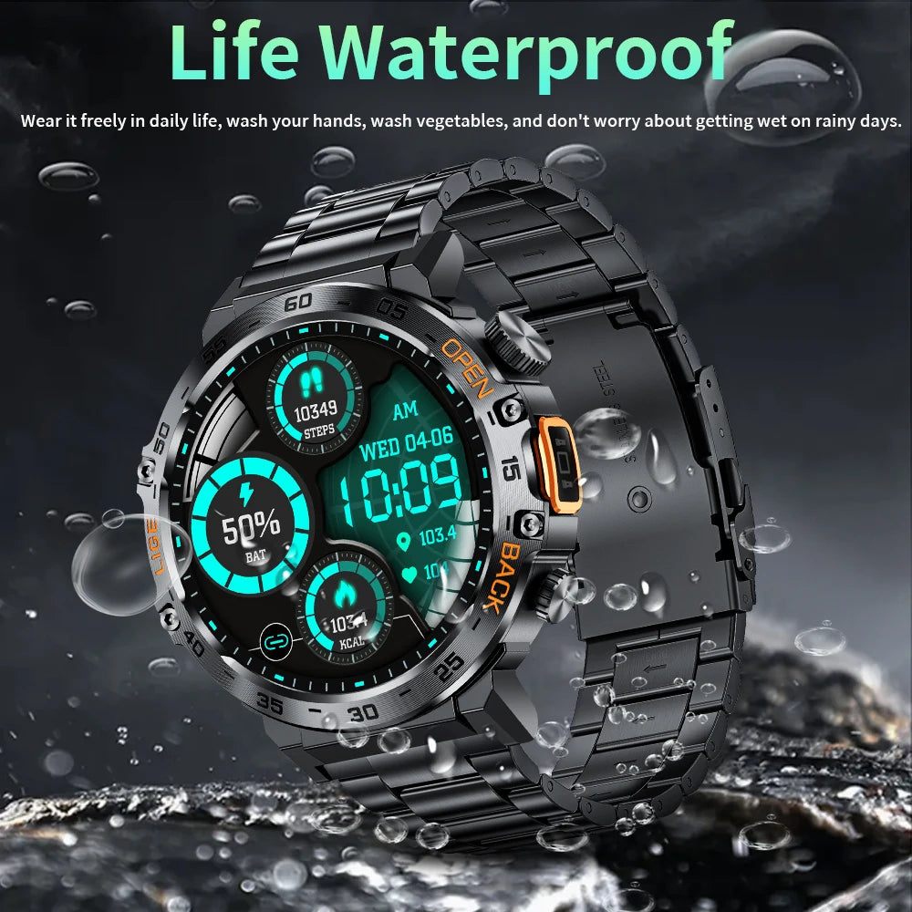 LIGE LED Flashlight Smart Watch Military Watches SOS Bluetooth Call Waterproof Health Monitor Sport Smartwatch For Android ios