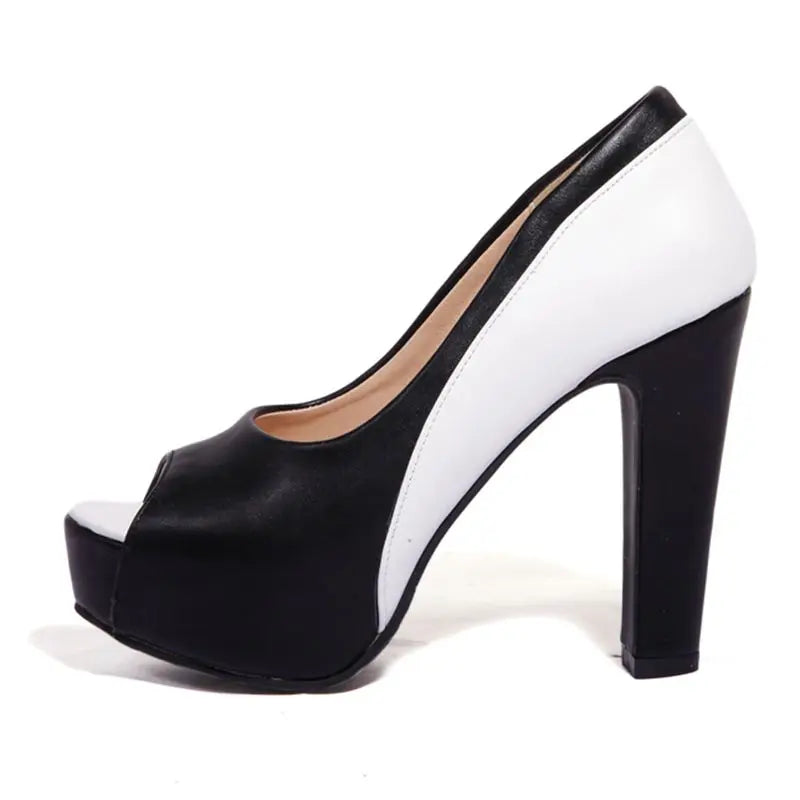 REAVE CAT Sexy Women’s Peep Toe Sandals 10cm High Square Heel Platform Slip-On Party Shoes Plus Sizes EU 32-50 Mixed Colors
