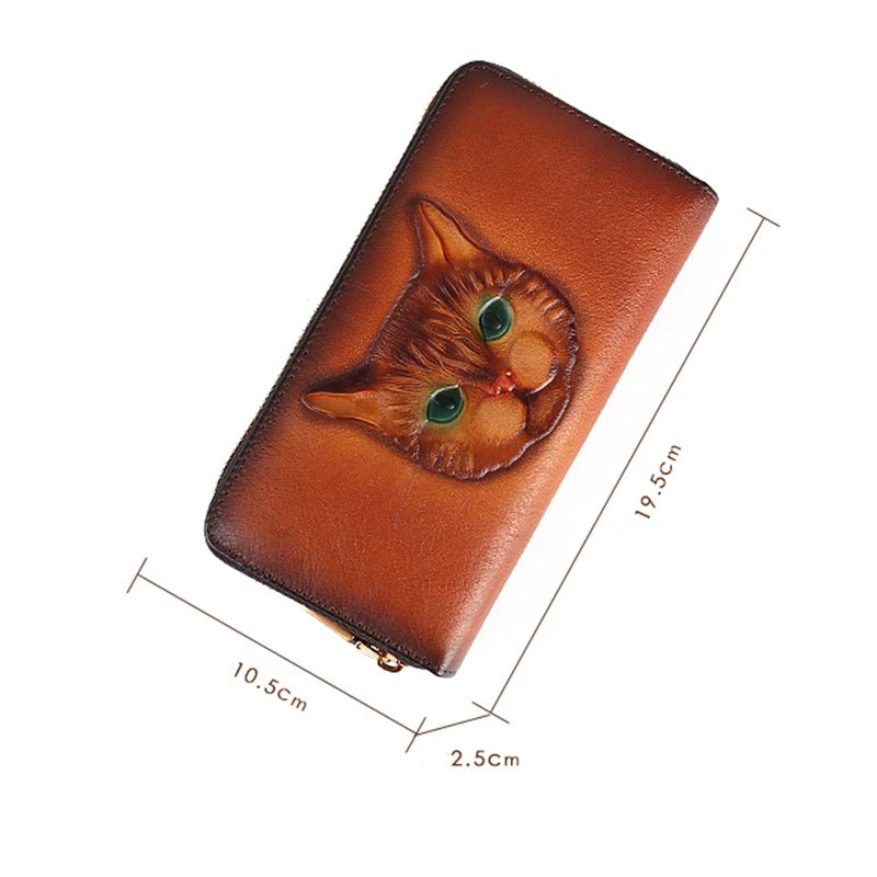 MOTAORA 2025 New Vintage Women's Wallet Long Genuine Leather Wallets Women Purses For Ladies Handmade Embossed Woman Card Holder