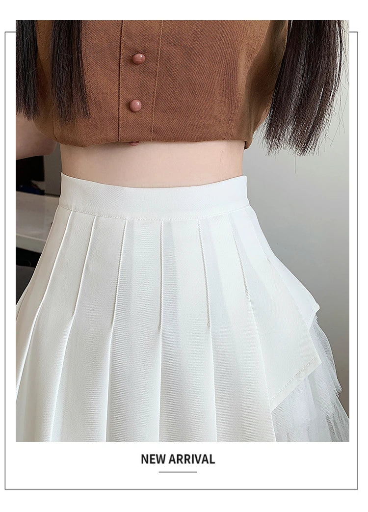 Slimming A-Line  Skirt for ort Women High Waist Pleated Commuter Sle Net Gauze f Body Skirts Fem Faion