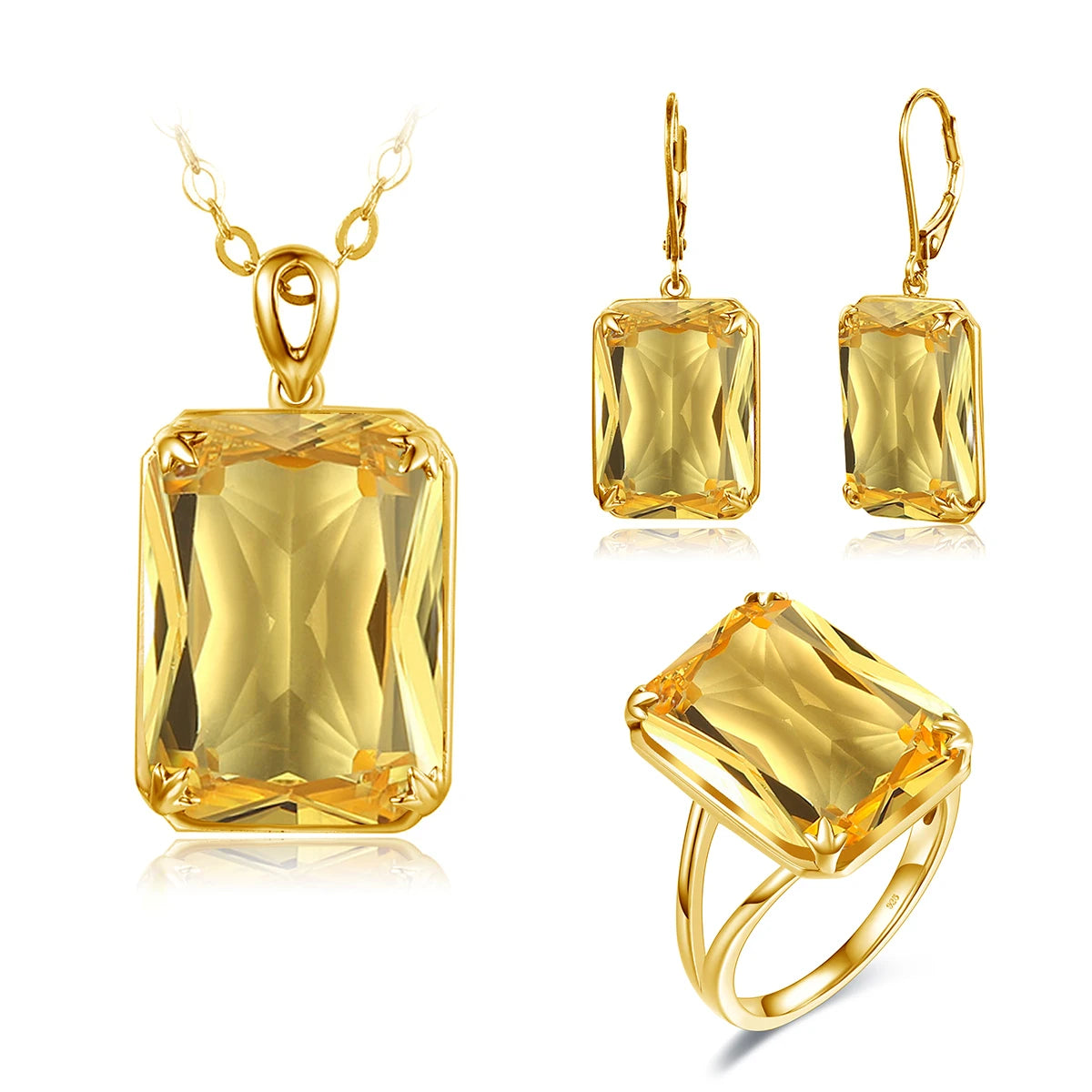 Classic Jewelry Sets for Women 18K Gold Plated Aquamarine Ring Earrings Pendant Silver 925 Anniversary Wedding Quality Gifts