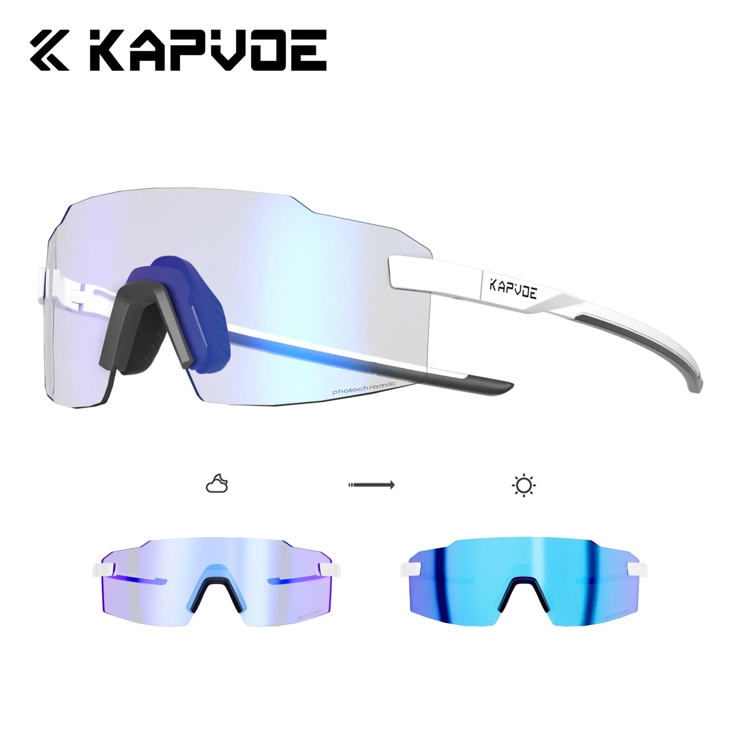 Kapvoe Light-Weight Photochromic Runnning Sunglasses Cycling Glasses for Men Adjustable Nose Pad Women UV400 Hiking Eyewear