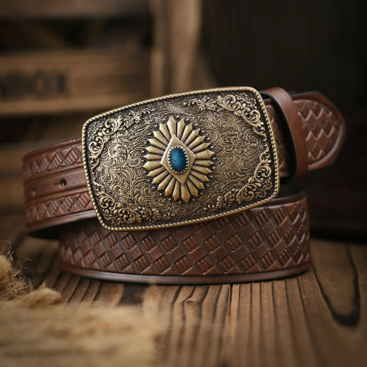A men's and women's casual retro belt Western style! PU leather belt with metal buckle, suitable for daily work wear