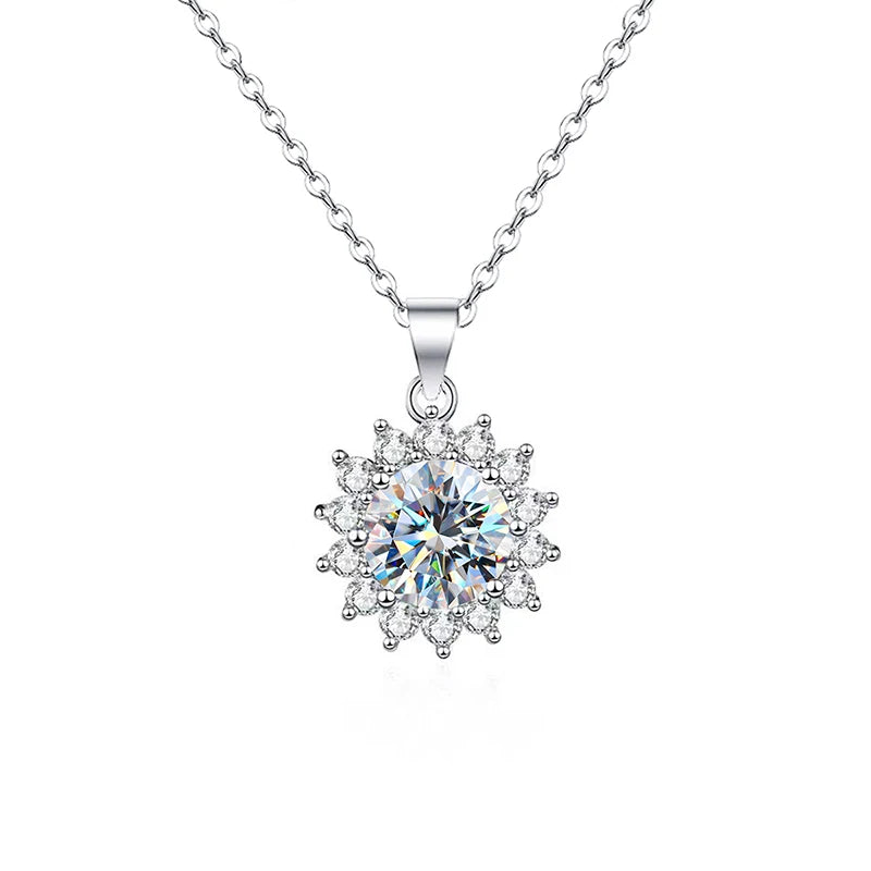 GRA 3-5CT Luxury Sunflower Certified Moissanite Diamond Pendant Necklace For Women Real 925 Sterling Silver Wedding Fine Jewelry