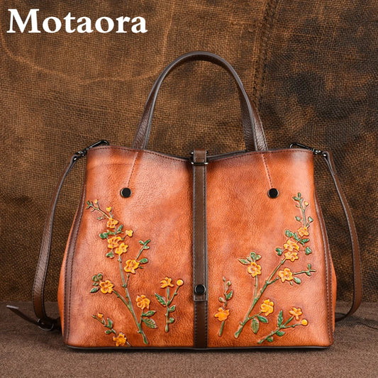 MOTAORA Women's Bag Genuine Leather Handbag For Women Vintage Embossed Female Shoulder Bag Handmade Large Capacity Crossbody Bag