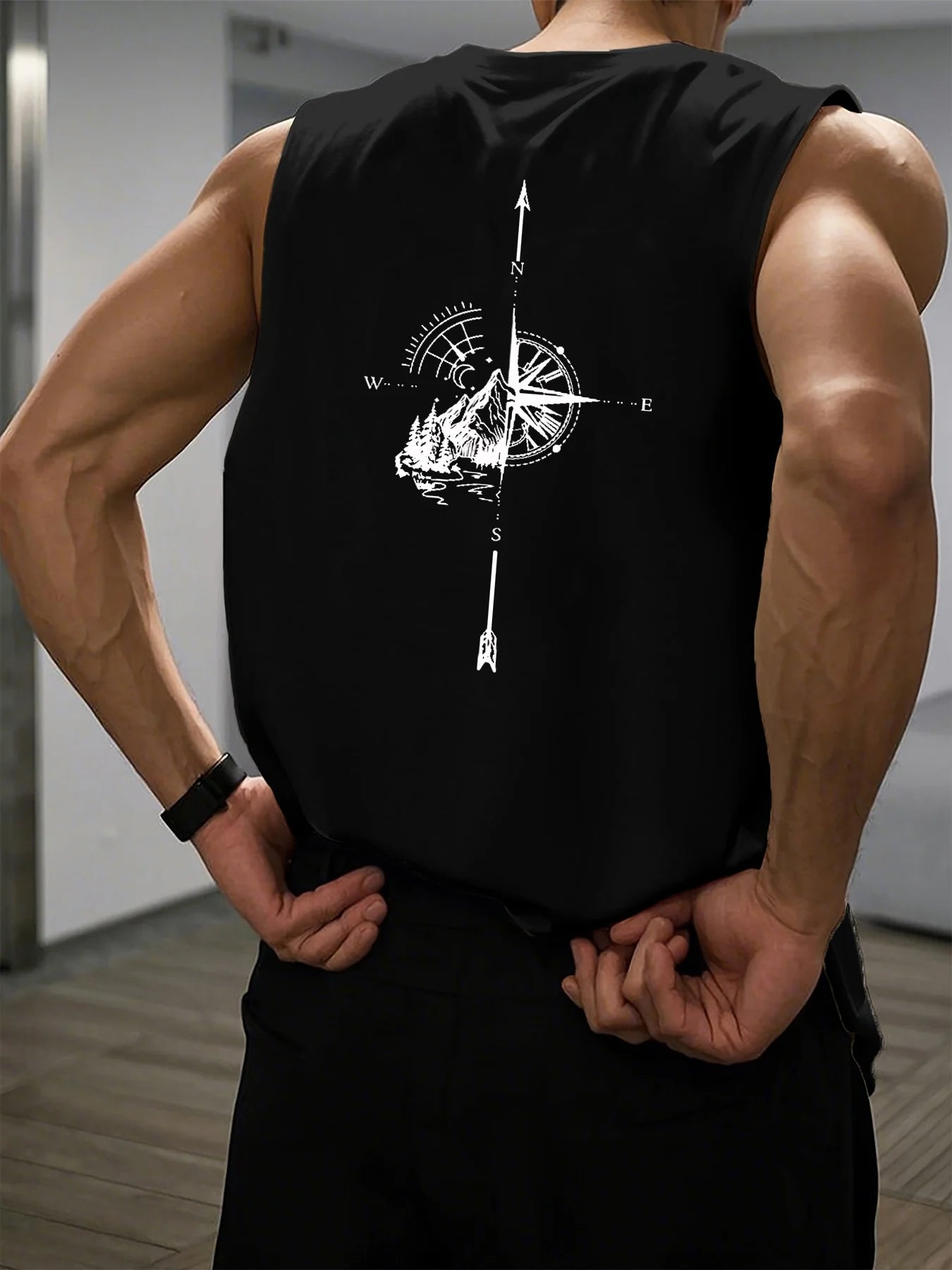 🧭 Men’s Summer Sleeveless Vest,
Mountain & Compass Print | N.S.E.W Arrows | Loose Fit | Comfortable & Breathable | Travel & Fitness
