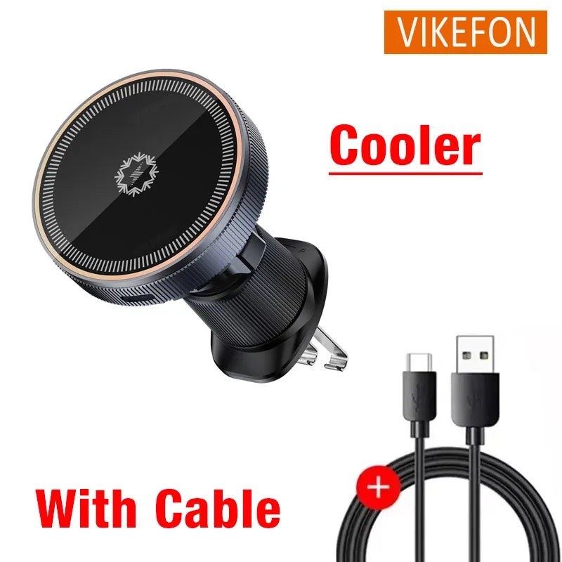 Qi2/Cooler Magnetic Wireless Car Charger LED Light Air Outlet Phone Holder for iPhone 16/15/14/13 Pro Max Fast Charging Station