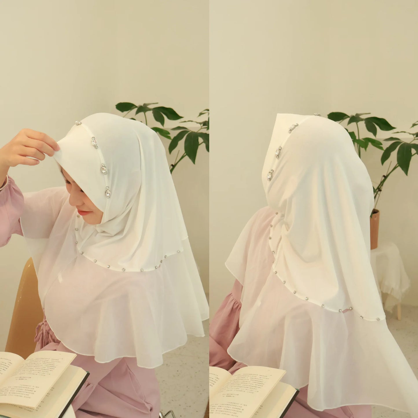 Women's Diamonds Turban One Piece Amira Muslim Hijab Islamic Instant Headwraps Scarf Shawl Dubai Pull On Headband Cap Arab