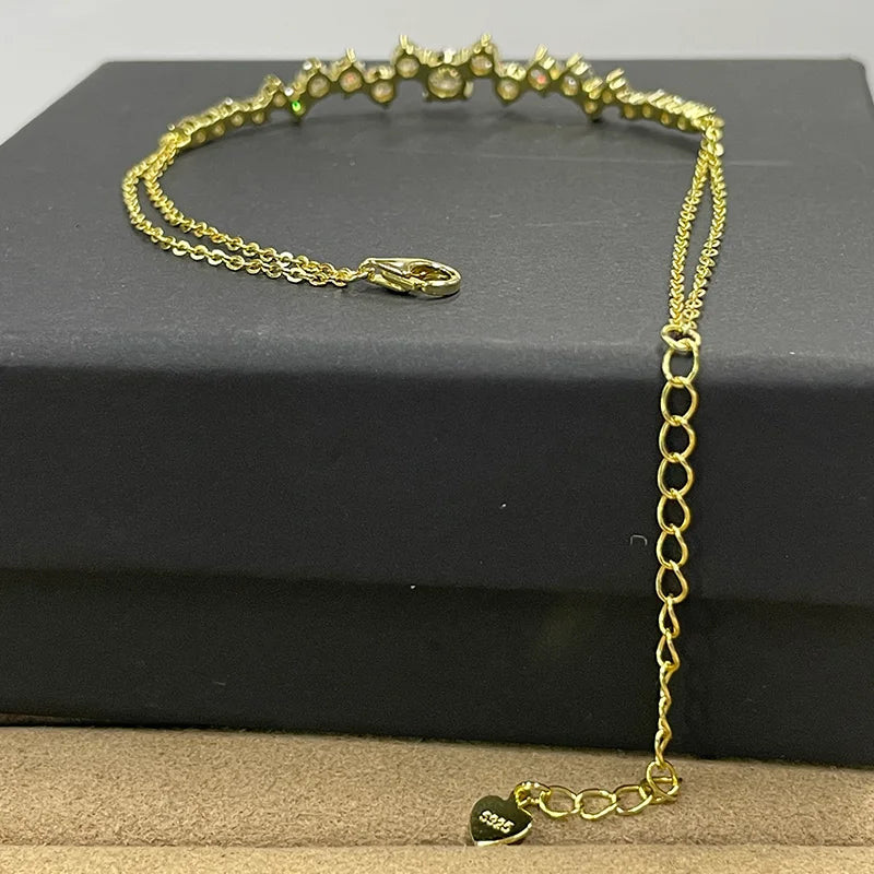 Lnngy Moissanite Bracelet With Certificate 925 Sterling Silver Adjustable Double Chain Bracelets for Women Wedding Jewelry Gift