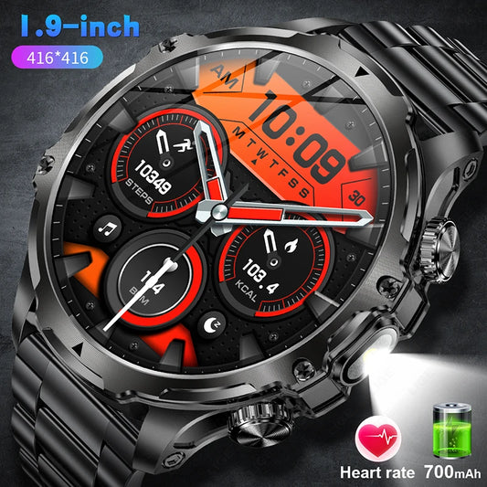 LIGE New 1.9" AMOLED 416*416 Screen Smart Watches Flashlight Outdoors Sports Fitness Tracker 700mah Large Battery Men Smartwatch