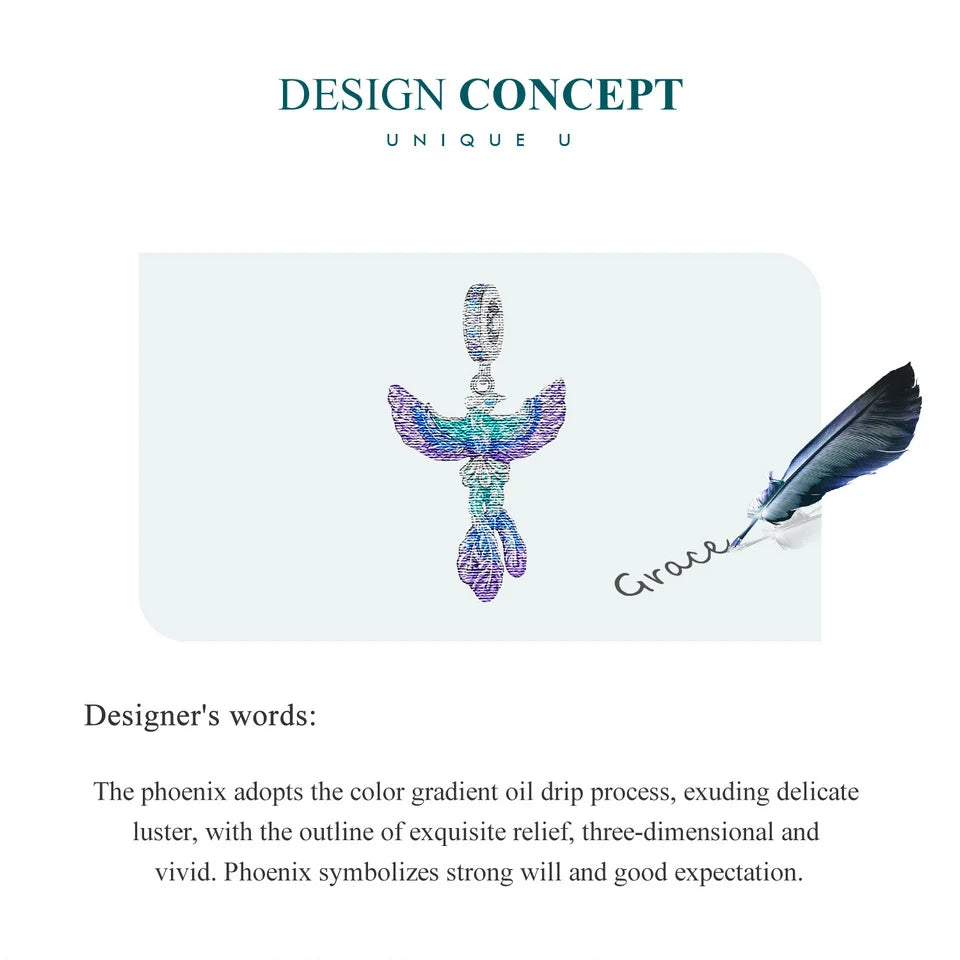 Bamoer  925 Sterling Silver Phoenix Pendant Dragon Charms Enamel Process Plated Platinuma Fit Women DIY Bracelet Fine Jewelry