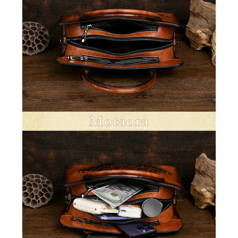 MOTAORA 2025 Vintage Leather Handbag Women Anti-Theft Shoulder Bag with Embossed Pattern, Mother's Day Gift Purse for Daily Use