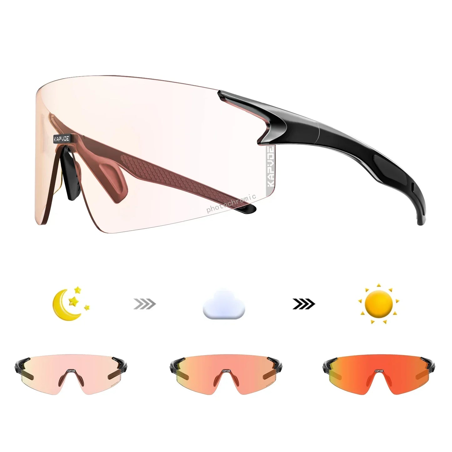 Kapvoe Photochromic Cycling Sunglasses Rimless Color Cycling Glasses Men Bicycle Goggles MTB Sports Bike Eyewear Outdoor UV400