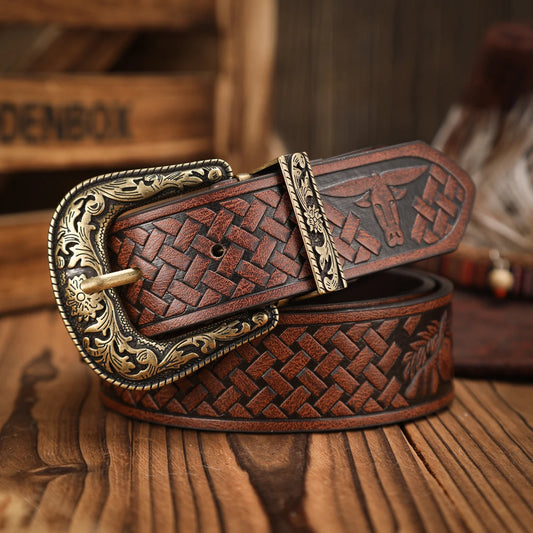 A casual, individual and retro belt, a Western-style clothing accessory, metal buckle, PU belt, suitable for both men and women