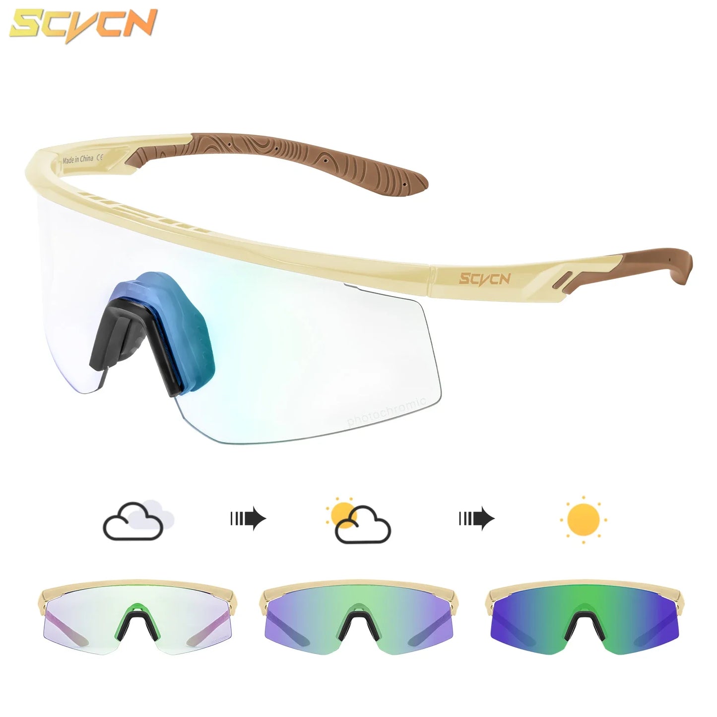 SCVCN Photochromic Sunglasses UV400 Cycling Glasses Bicycle Glasses Sports Men's MTB Road Bike Eyewear Protection Goggles UV400