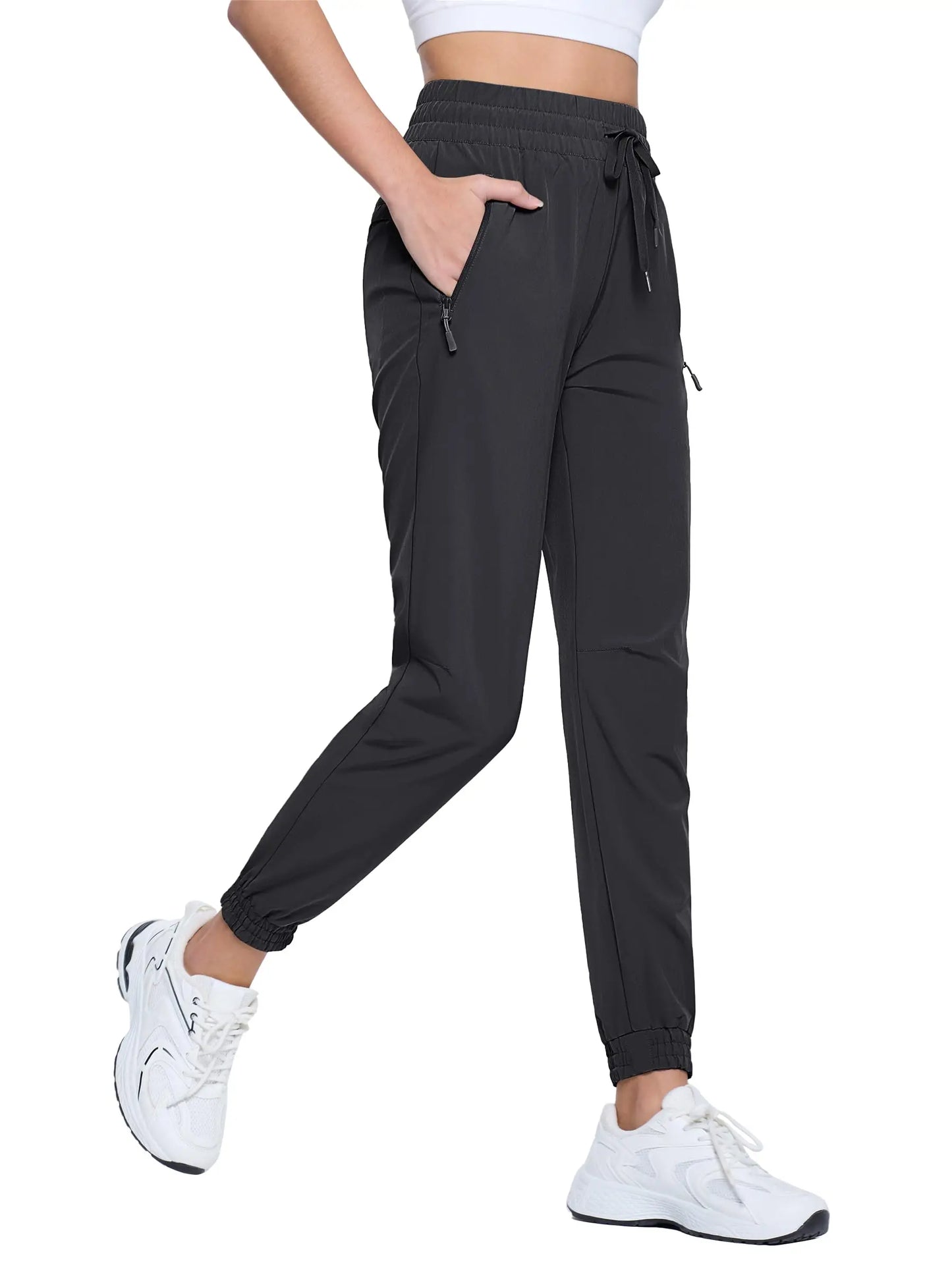 TACVASEN Quick Dry Hiking Pants Womens Outdoor Sports Drawstring Waist Joggers Waterproof Lightweight 3 Zipper Pockets Trousers