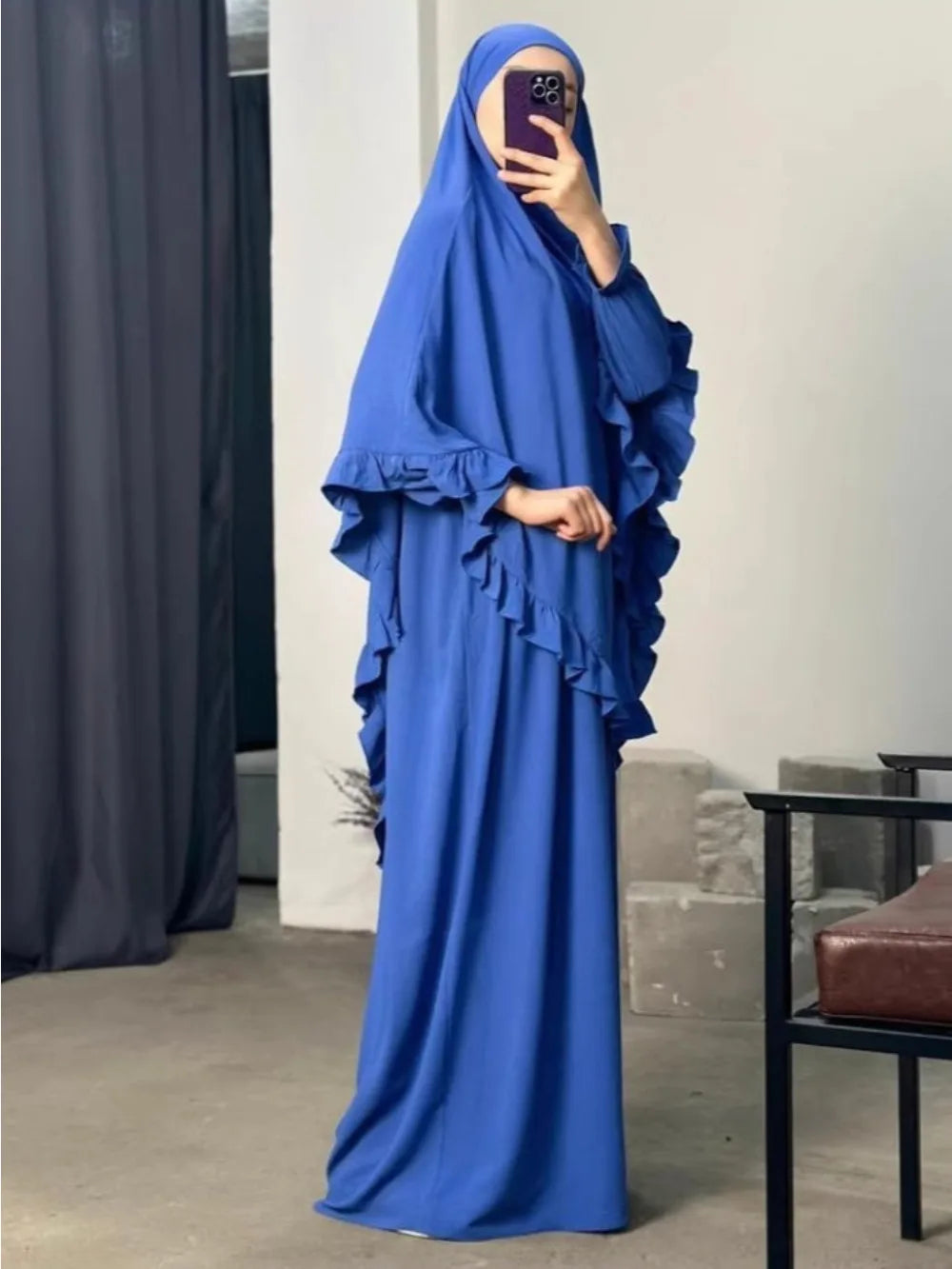 Ramadan Long Khimar with Dress Hijab Eid Muslim Headcarf Women Jilbab 2 Piece Set Jubha Islamic Hijabs Musulman Prayer Garment