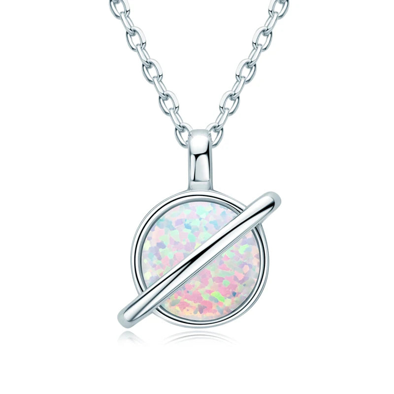 Lnngy 925 Certified Silver Chains Necklace Oval/Round/Marqusie Pear Cut White Opal Pendant Necklaces for Women Collar Mujer