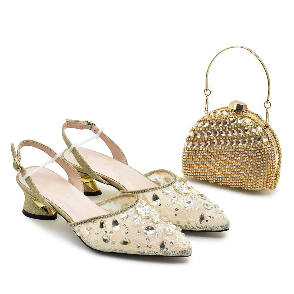 New Arrival Blue Shoes and Bags Set for Women Italian Shoe and Bag Set Designer 2025 Rhinestone Luxury Elegant Pumps for Women