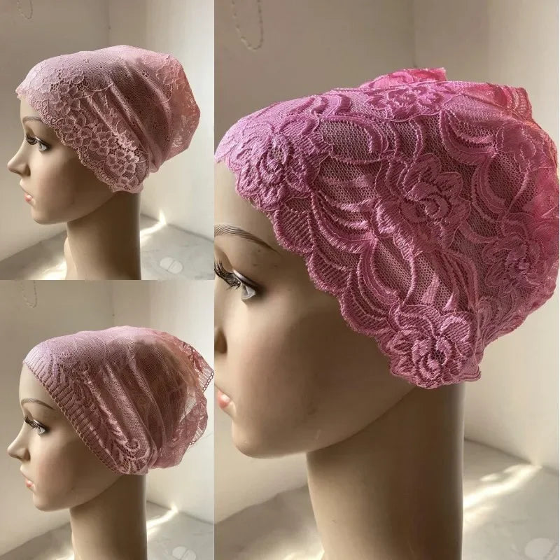Full Cover Head Inner Cap Flower Lace Muslim Headscarf Islamic Headwear Underscarf Turban Indian Hat Pattern In Random