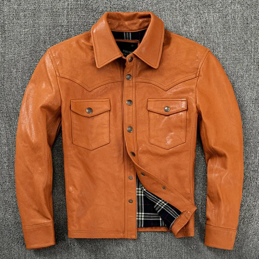 Men's Korean Style Sheepskin Leather Jacket – Slim Fit Casual Short Coat