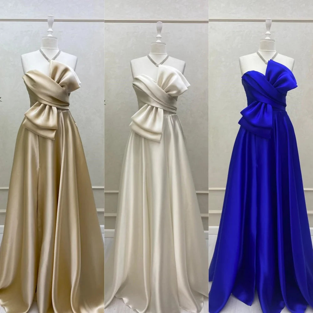 Mila Elegant Strapless Bow Prom Dresses Sleeveless Satin Lace-Up Back Evening Dresses Floor-Length Customized Party Dresses 2025