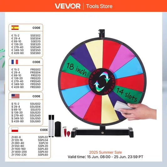 SucceBuy 18/24/36 inch Spinning Prize Wheel 14 Slots Spinning Wheel Tabletop  Floor Standing Win Fortune Spin Games in Party Pub