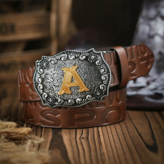 A casual, individual and retro belt, Western-style clothing accessory, metal buckle, PU belt, suitable for both men and women