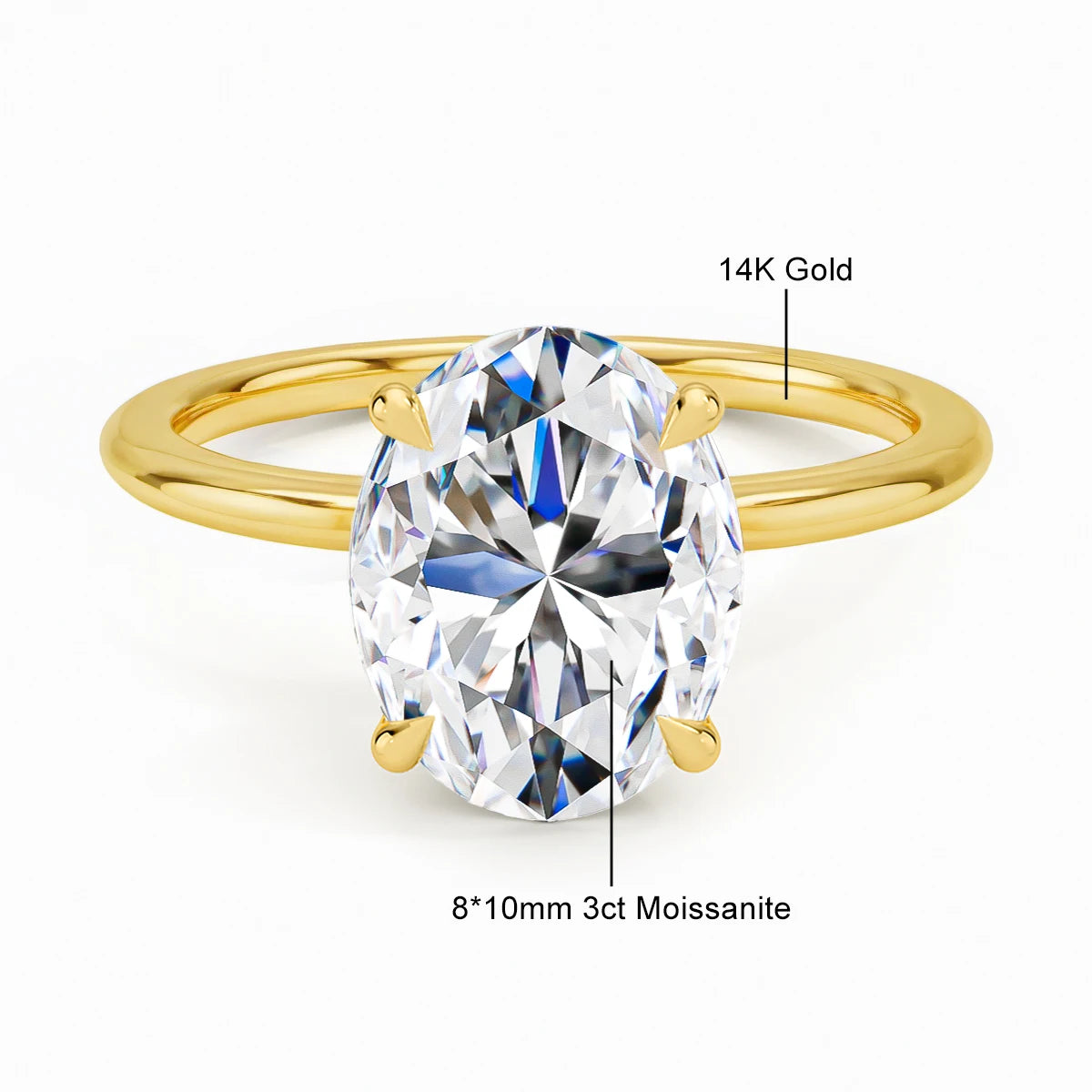 14K Gold Oval Moissanite Engagement Ring – 3ct Certified Luxury Wedding Jewelry for Women