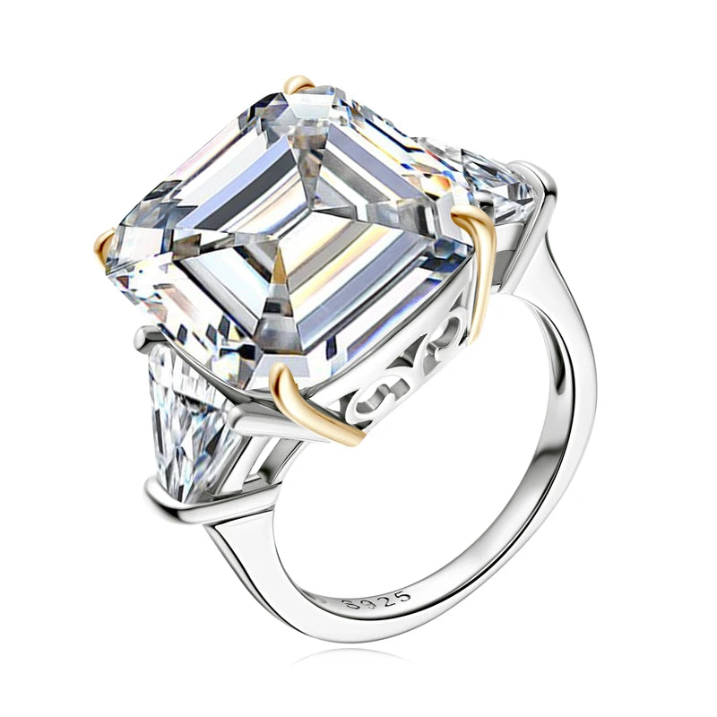 Lnngy Exquisite Emerald Cut Three Stone Wedding Ring for Women Original 925 Sterling Silver Engagement Rings Jewelry Gift