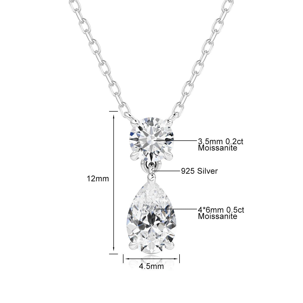 4ctw Pear Teardrop Cut Moissanite Diamond Pendant Necklace D Color GRA Certified 925 Silver Plated 18k Gold Jewelry for Women