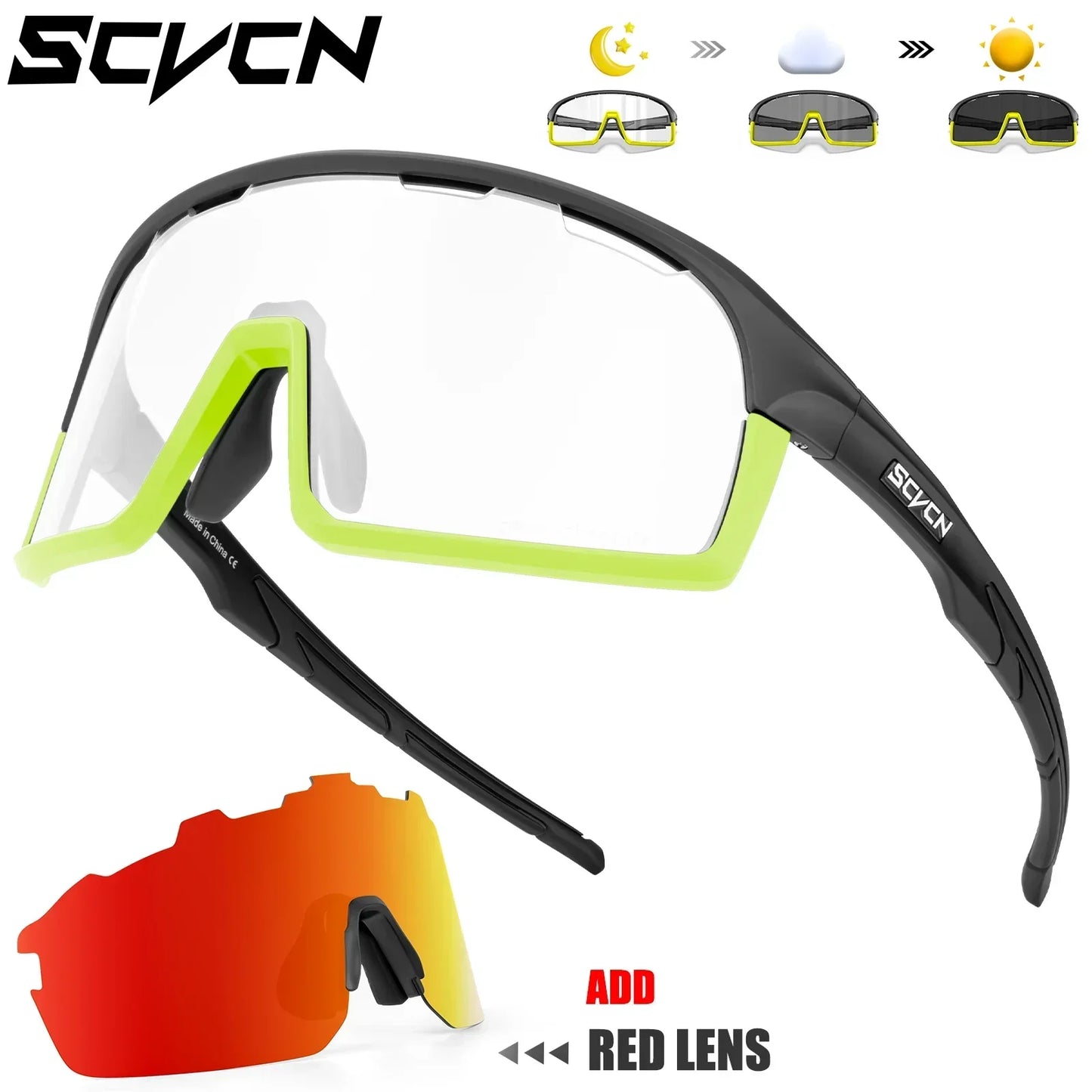 SCVCN Photochromic Cycling Sunglasses for Man Blue Outdoor Sports Bike Glasses MTB Fishing Glasses Bicycle Goggles UV400 2lens