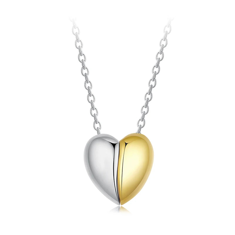 BAMOER Gold Plated Heart Pendant Necklace for Women, 925 Sterling Silver Couple Heart Fashion Waterproof Metal Daily Jewelry