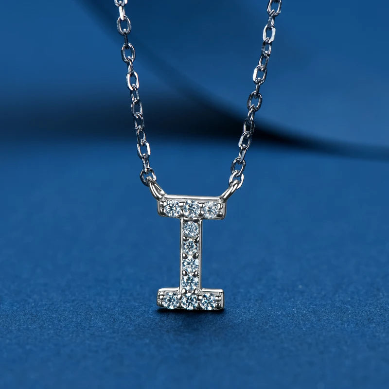 Lnngy Colar Prata 925 Sterling Silver A-Z Alphabet Pendant Necklaces Initial Letter 1.4MM Moissanite Necklace for Birthday Gift