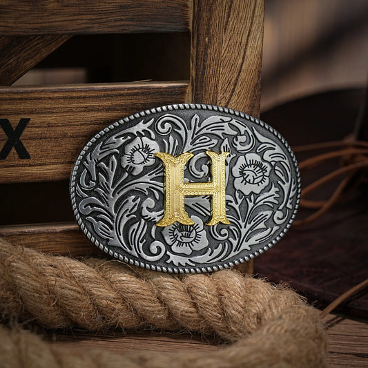 Western Belt Buckle Initial Vintage-Cowboy Rodeo Silver Large Belt Buckle for Men Women