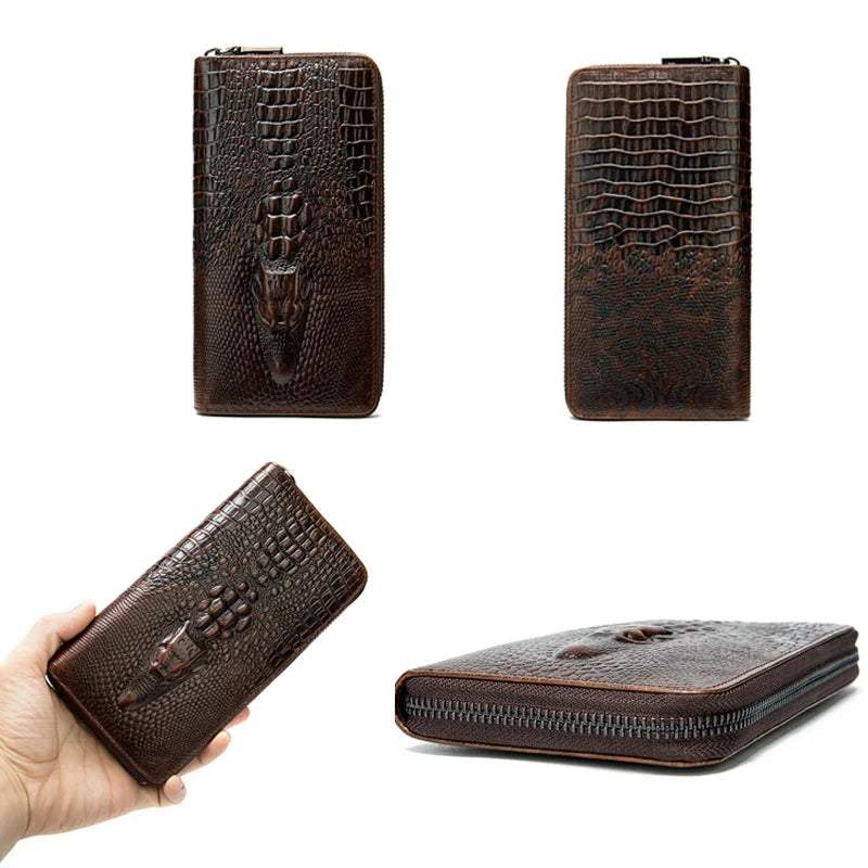 MOTAORA Men's Wallet Genuine Leather Crocodile Pattern Male Purse Fashion Business Clutch For Men Casual Embossed Card Holder
