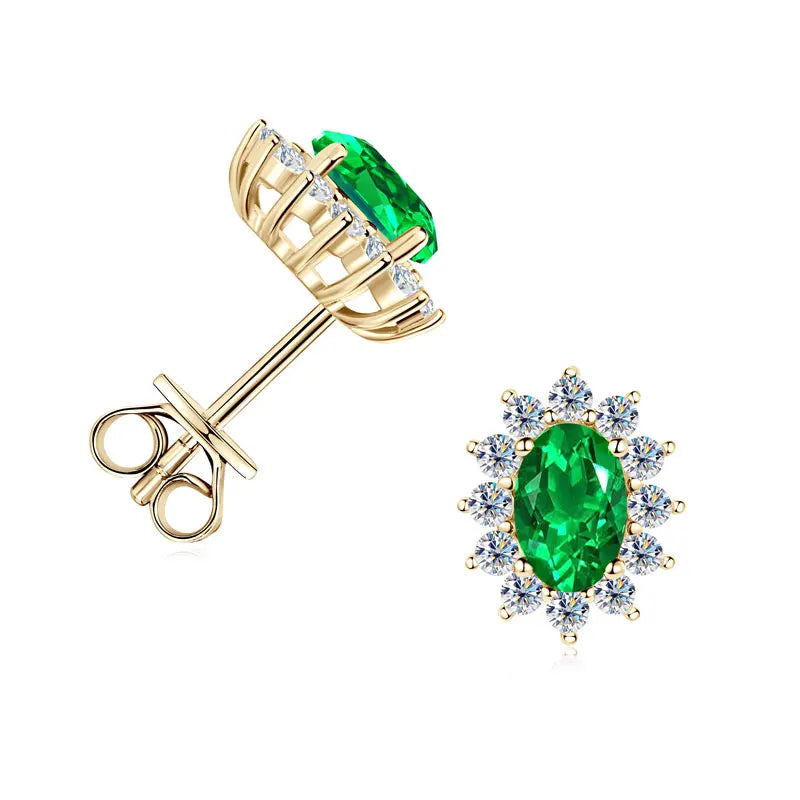 Lnngy Oval/Marqusie Cut Artificial Emerald Stud Earring for Women ohrringe silber 925 Sterling Silver Earring Daily Jewelry Gift