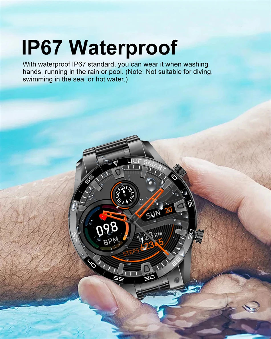 LIGE New BW0189 PRO Smart Watch Men Bluetooth Call Watch IP67 Waterproof Sports Fitness Watch For Android IOS Men Smart Watch