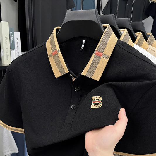 New men's fashionable short sleeved summer designer exquisite craftsmanship embroidery stand collar polo business casual T-shirt