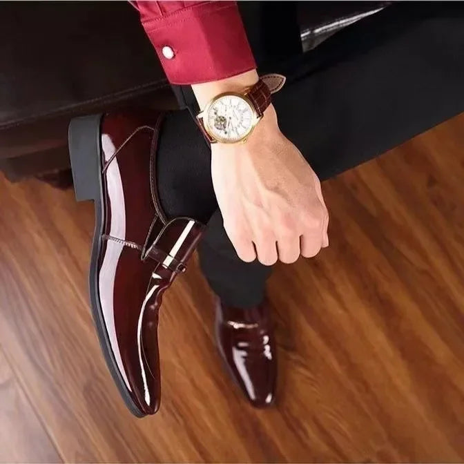 Men Slip-On Formal PU Leather Shoes – Pointed Toe, Business Style (EU 34–50)