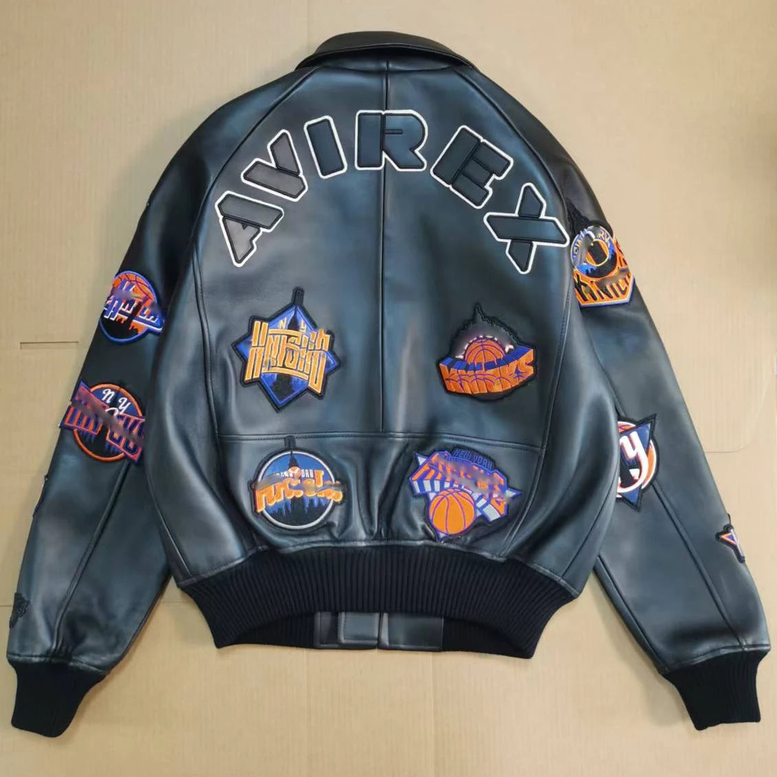 AVIREX 2025 Spring New Colorful Multi Logo Europe Imported Lamb Leather Jacket Men's Trend Sports Casual Genuine Leather coat