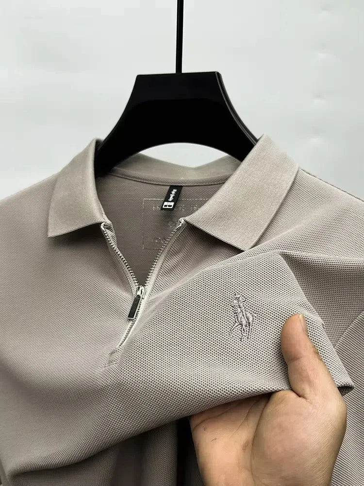 High end brand embroidered men's short sleeve half zip polo shirt short sleeve summer breathable business casual Paul T-shirt